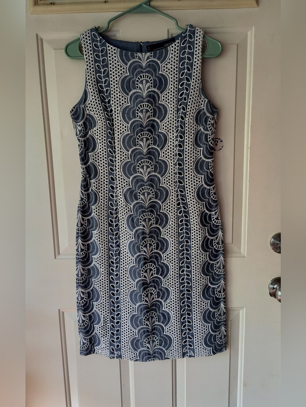 Cheetah B Blue & White Embroidered Dress S-4 | Boho Floral Pattern 100% Cotton